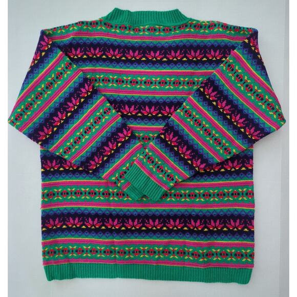 VTG BLUE MORGAN Multicolor Striped Geometric Acrylic Sweater Women's size M - Picture 4 of 4